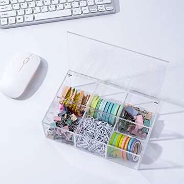 Yeeco Clear Acrylic Capsule Holder with Lid 6 Section Plastic Drawer Box Organizer 7.6”×5.1”×2.6” 6 Compartments Desk Cube Containers for Jewelry，Candy，Coffee，Make Up Accessories