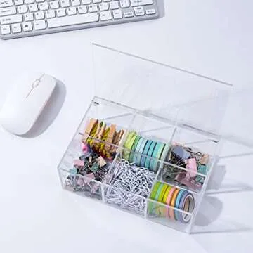 Yeeco Clear Acrylic Capsule Holder with Lid 6 Section Plastic Drawer Box Organizer 7.6”×5.1”×2.6” 6 Compartments Desk Cube Containers for Jewelry，Candy，Coffee，Make Up Accessories