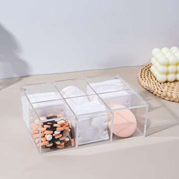 Yeeco Clear Acrylic Capsule Holder with Lid 6 Section Plastic Drawer Box Organizer 7.6”×5.1”×2.6” 6 Compartments Desk Cube Containers for Jewelry，Candy，Coffee，Make Up Accessories
