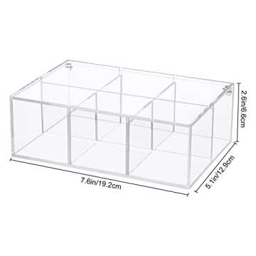 Yeeco Clear Acrylic Capsule Holder with Lid 6 Section Plastic Drawer Box Organizer 7.6”×5.1”×2.6” 6 Compartments Desk Cube Containers for Jewelry，Candy，Coffee，Make Up Accessories