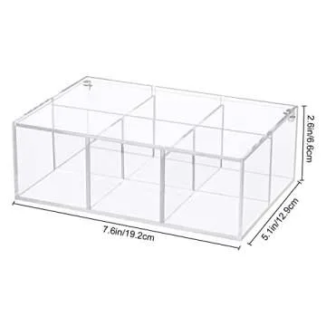 Yeeco Clear Acrylic Capsule Holder with Lid 6 Section Plastic Drawer Box Organizer 7.6”×5.1”×2.6” 6 Compartments Desk Cube Containers for Jewelry，Candy，Coffee，Make Up Accessories