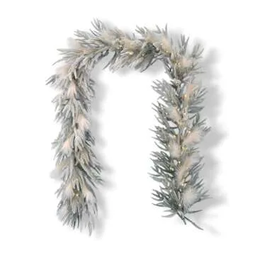 Seasonal LLC Pine and Pampas Flocked 9' Garland with LED Lights | Indoor or Covered Outdoor | Fire-Resistant and Non-allergenic