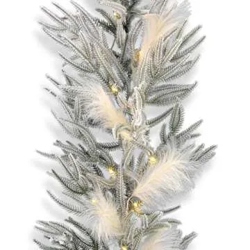 Seasonal LLC Pine and Pampas Flocked 9' Garland with LED Lights | Indoor or Covered Outdoor | Fire-Resistant and Non-allergenic