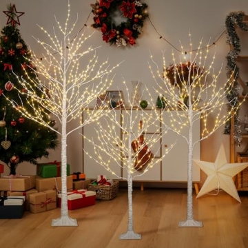 Lighted Birch Twig Tree Set for Indoor Outdoor Decor