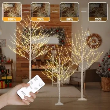 Lighted Birch Twig Tree Set for Indoor Outdoor Decor