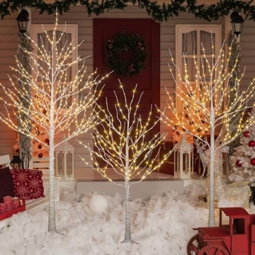 Lighted Birch Twig Tree Set for Indoor Outdoor Decor