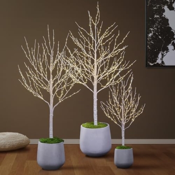 Lighted Birch Twig Tree Set for Indoor Outdoor Decor