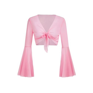 Verdusa Women's Tie Front Bell Long Sleeve Blouse in Pink