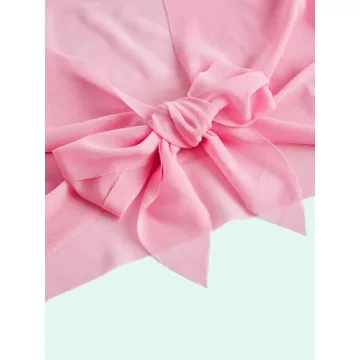 Verdusa Women's Tie Front Bell Long Sleeve Blouse in Pink