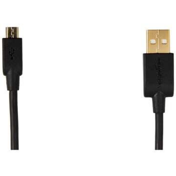 Amazon Basics USB-A to Micro USB Charging Cable, 480Mbps Transfer Speed with Gold-Plated Plugs, USB 2.0, 6 Foot, Black