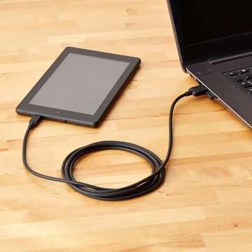 Amazon Basics USB-A to Micro USB Charging Cable, 480Mbps Transfer Speed with Gold-Plated Plugs, USB 2.0, 6 Foot, Black