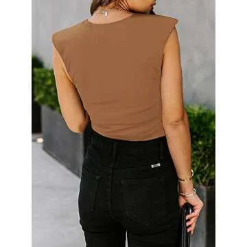 REORIA Sleeveless Leotard Bodysuit for Women - Brown