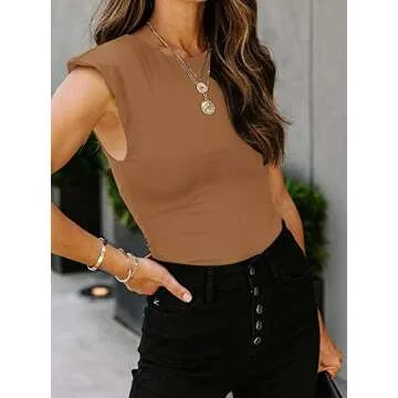 REORIA Sleeveless Leotard Bodysuit for Women - Brown