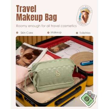 Vogewood Friend Gifts, Initial Large Makeup Bag, Double Layer Cosmetic Bag with Makeup Brush Organiz...