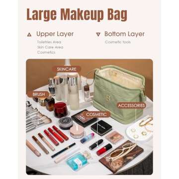 Vogewood Friend Gifts, Initial Large Makeup Bag, Double Layer Cosmetic Bag with Makeup Brush Organizer, Waterproof, Large Capacity PU Leather Travel Toiletry Bag, Christmas Gifts for Teen Girls