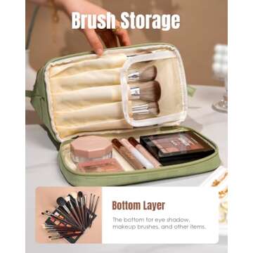 Vogewood Friend Gifts, Initial Large Makeup Bag, Double Layer Cosmetic Bag with Makeup Brush Organizer, Waterproof, Large Capacity PU Leather Travel Toiletry Bag, Christmas Gifts for Teen Girls