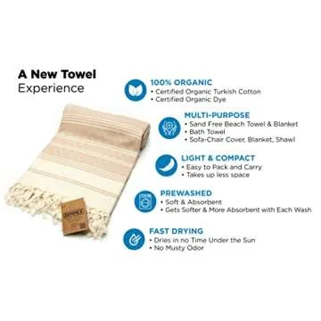 DEMMEX Oversized Turkish Bath and Beach Towel - 100% Organic Cotton, Lightweight Quick-Dry Peshtemal, Prewashed, Diamond Weave, Oeko-TEX Certified, 71x36 - Luxury Beach, Spa, Bathroom Use, Beige