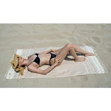 DEMMEX Oversized Turkish Bath and Beach Towel - 100% Organic Cotton, Lightweight Quick-Dry Peshtemal, Prewashed, Diamond Weave, Oeko-TEX Certified, 71x36 - Luxury Beach, Spa, Bathroom Use, Beige