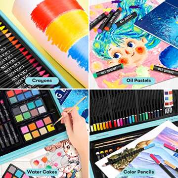 iBayam Art Supplies, 150-Pack Deluxe Wooden Art Set Crafts Drawing Painting Kit with 1 Coloring Book, 2 Sketch Pads, Creative Gift Box for Adults Artist Beginners Kids Girls Boys