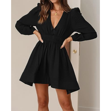 FAIABLE Mini Dress Deep V Fashionable Flowy Dress for Women