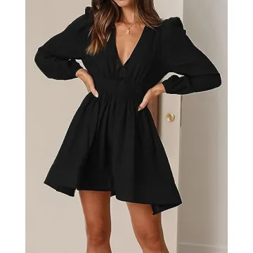 FAIABLE Mini Dress Deep V Fashionable Flowy Dress for Women