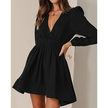 FAIABLE Mini Dress Deep V Fashionable Flowy Dress for Women