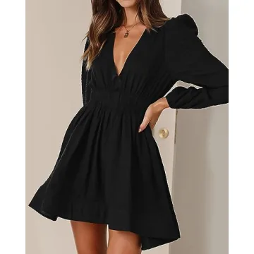 FAIABLE Mini Dress Deep V Fashionable Flowy Dress for Women