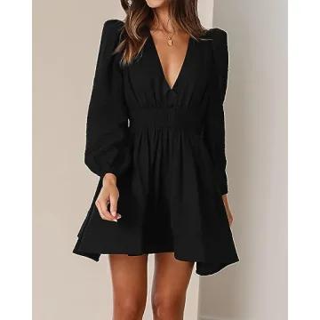 FAIABLE Mini Dress Deep V Fashionable Flowy Dress for Women