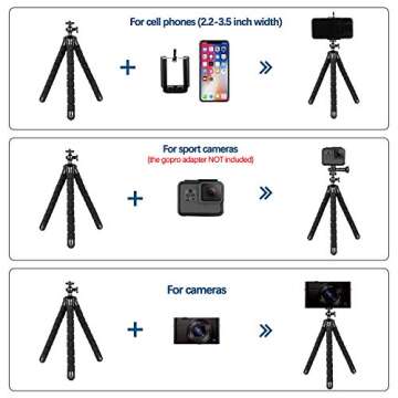 Portable Flexible Tripod, Adjustable Cell Phone Tripod, Wireless Remote Mini Tripod Stand, Flexible Mini Phone Tripod, Mini Tripod for iPhone 14 13 12 11 Pro XS MAX XR Android Phone Camera