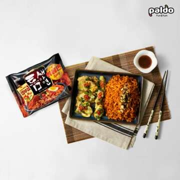 Paldo Fun & Yum Extra Hot Spicy Instant Noodles Stir-Fried, Pack of 4, Soupless Original Korean Ramyun, Spicy Ramen Challenge, Teumsae Ramen, Oriental Style Korean Ramyun, K-Food 130g (4.58 oz) x 4