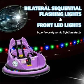 OKYBABY 12V Bumper Car for Kids, Bumper Car for Toddlers W/Remote Control, Electric Ride On Car with LED Lights & 360 Degree Spin, Bluetooth, Anti-Collision Padding 5-Point Safety Belt, Purple