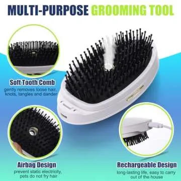 Vodolo 3-in-1 Rechargeable Steamy Cat Grooming Tool - Defur Comb, Spray Massage, Self-Cleaning Hair Brush with USB Port