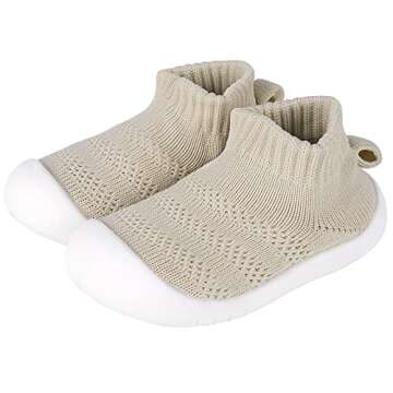 Baby Socks Boys Girls Breathable Walking Shoes Toddler Slippers Infant Shoes Toddle Sneaker with Soft Rubber Sole,Khaki-2