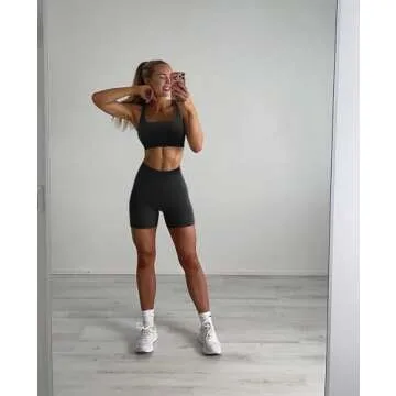 RXRXCOCO Seamless Workout Sets for Women 2 Piece Strappy Sports Bras Scrunch Butt Booty Shorts Matching Yoga Outfits Black Large