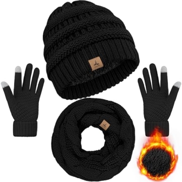Warm Winter Beanie Hat Scarf Gloves Set for Adults