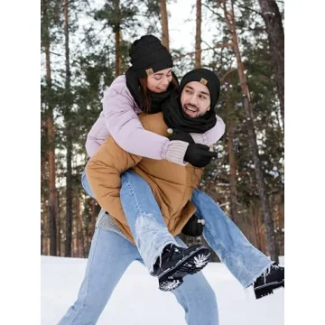 Warm Winter Beanie Hat Scarf Gloves Set for Adults