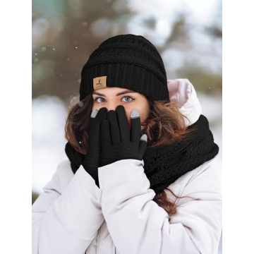 Warm Winter Beanie Hat Scarf Gloves Set for Adults