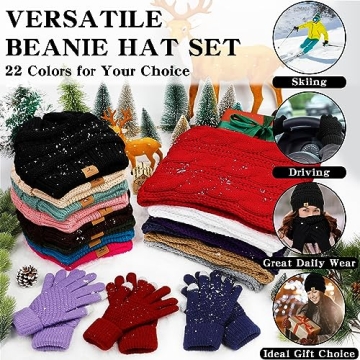 Warm Winter Beanie Hat Scarf Gloves Set for Adults
