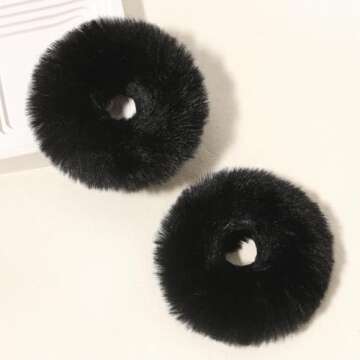 2pcs Pack Furry Faux Rabbit Fur Hair Scrunchies - Chic Elastic Hair Accessories