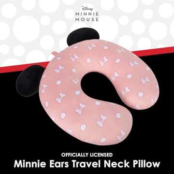 Disney Minnie Mouse Travel Pillow Bows and Polka Dots Portable Neck Pillow, Pink
