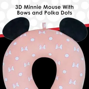 Disney Minnie Mouse Travel Pillow Bows and Polka Dots Portable Neck Pillow, Pink
