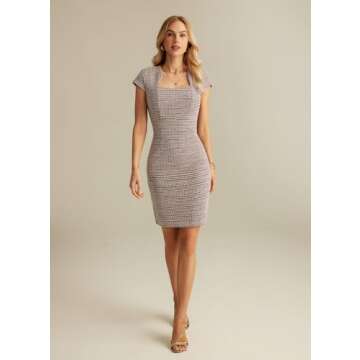 Women's Elegant Vintage Cap Sleeve Knee-Length Tweed Bodycon Pencil Dress XL