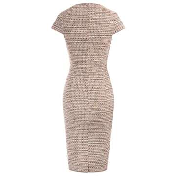 Women's Elegant Vintage Cap Sleeve Knee-Length Tweed Bodycon Pencil Dress XL