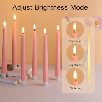 Eywamage Pink Flickering Flameless Taper Candles with Remote, Battery Operated LED Wax Candlesticks Set of 6
