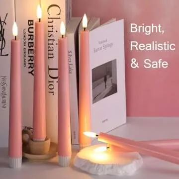 Eywamage Pink Flickering Flameless Taper Candles with Remote, Battery Operated LED Wax Candlesticks Set of 6