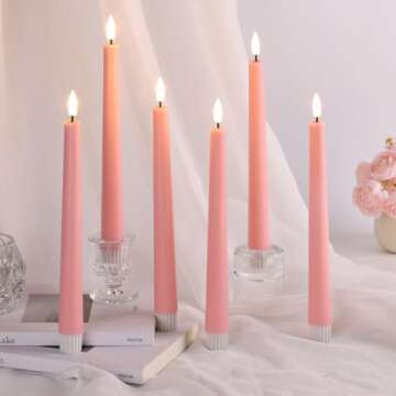 Eywamage Pink Flickering Flameless Taper Candles with Remote, Battery Operated LED Wax Candlesticks Set of 6