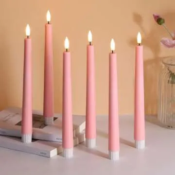 Eywamage Pink Flickering Flameless Taper Candles with Remote, Battery Operated LED Wax Candlesticks Set of 6