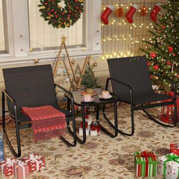 YITAHOME 3 Piece Patio Furniture Set with Rocking Bistro Chairs and Glass Table, Textilene Fabric Sm...