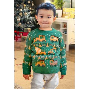 Construction Tractors & Bulldozers Boys Ugly Christmas Sweater Xmas Toddler Kids Sweaters 5T Multico...