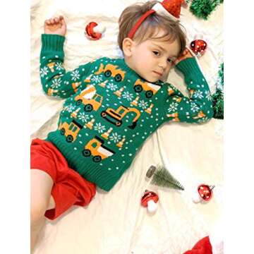 Construction Tractors & Bulldozers Boys Ugly Christmas Sweater Xmas Toddler Kids Sweaters 5T Multicolor